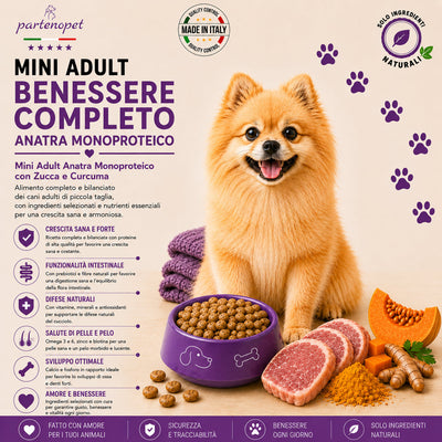 Partenopet Adult Mini Monoproteico Anatra e Zucca Crocchette per Cani 100% Naturali 2 kg - Partenopet
