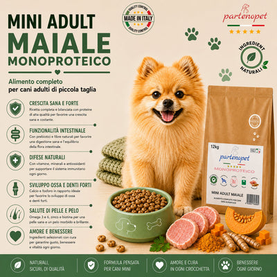 Partenopet Adult Mini Monoproteico Maiale e Zucca Crocchette per Cani 100% Naturali 12 kg - Partenopet