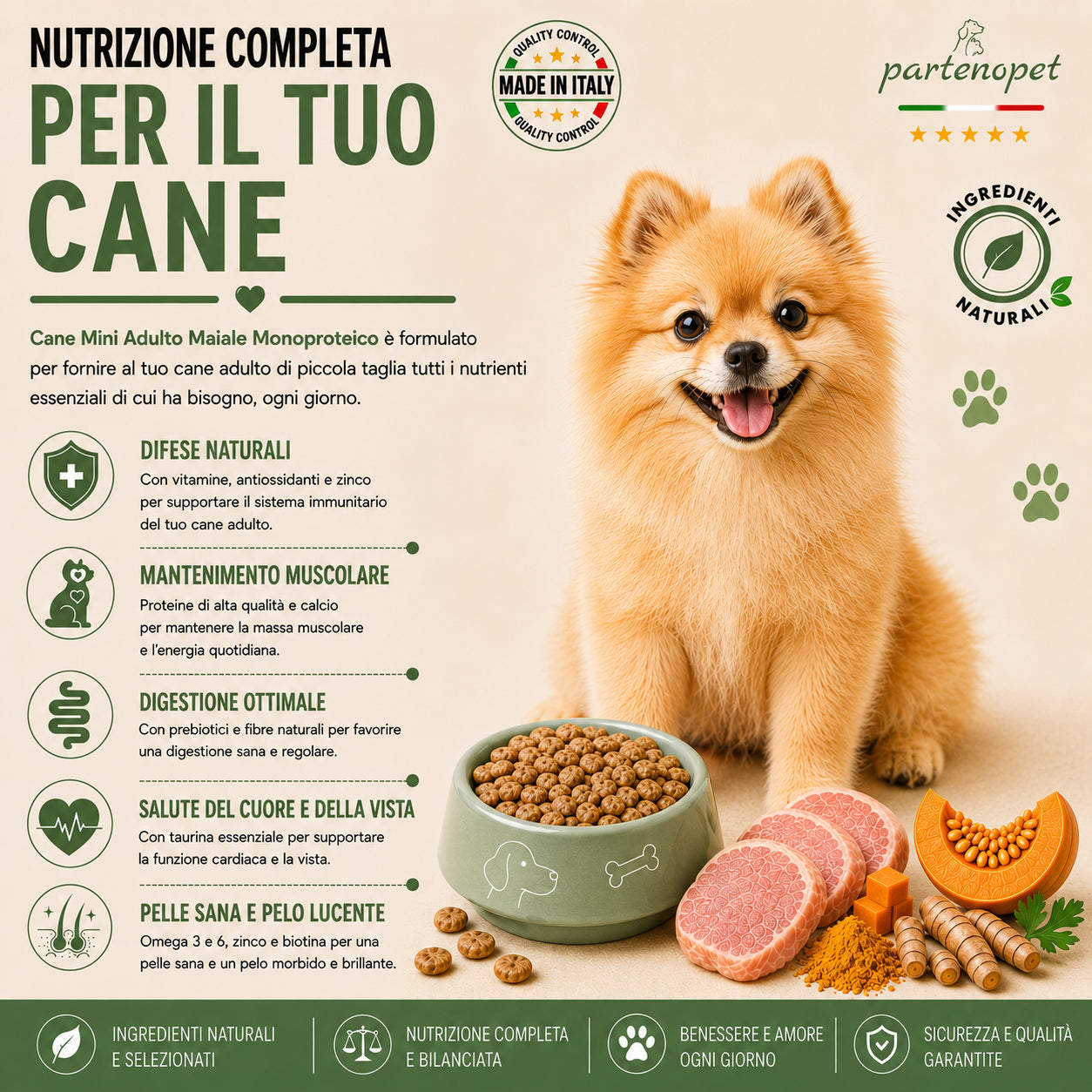 Partenopet Adult Mini Monoproteico Maiale e Zucca Crocchette per Cani 100% Naturali 12 kg - Partenopet