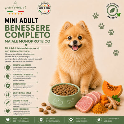 Partenopet Adult Mini Monoproteico Maiale e Zucca Crocchette per Cani 100% Naturali 2 kg - Partenopet