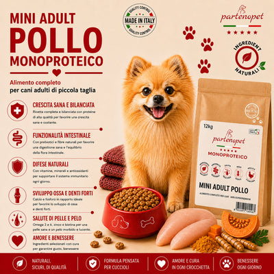 Confezione da 12 kg di crocchette per cani piccoli Partenopet Adult Mini al Pollo e Zucca