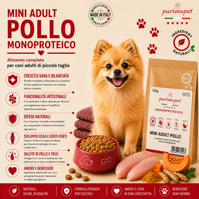 Partenopet Adult Mini Monoproteico Pollo e Zucca Crocchette per Cani 100% Naturali 2 kg - Partenopet