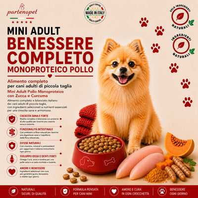 Partenopet Adult Mini Monoproteico Pollo e Zucca Crocchette per Cani 100% Naturali 2 kg - Partenopet