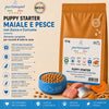 Sacco da 12 kg di crocchette pressate a freddo Partenopet Puppy Starter al gusto maiale e pesce, cibo secco monoproteico di base per lo svezzamento dei cuccioli, senza conservanti né coloranti, 100% Made in Italy.