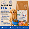 Sacco da 12 kg di crocchette pressate a freddo Partenopet Puppy Starter al gusto maiale e pesce, cibo secco monoproteico di base per lo svezzamento dei cuccioli, senza conservanti né coloranti, 100% Made in Italy.