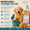Sacco da 12 kg di crocchette pressate a freddo Partenopet Puppy Starter al gusto maiale e pesce, cibo secco monoproteico di base per lo svezzamento dei cuccioli, senza conservanti né coloranti, 100% Made in Italy.