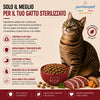 Sacco da 1,5kg di crocchette Partenopet Sterilised Cat all'anatra per gatti sterilizzati, alimento naturale pressato a freddo prodotto in Italia, senza conservanti né coloranti.