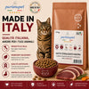 Sacco da 1,5kg di crocchette Partenopet Sterilised Cat all'anatra per gatti sterilizzati, alimento naturale pressato a freddo prodotto in Italia, senza conservanti né coloranti.