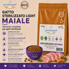 Sacco da 1,5kg di crocchette Partenopet Sterilised Cat Light al maiale per gatti sterilizzati, alimento naturale pressato a freddo prodotto in Italia, senza conservanti né coloranti.