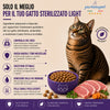 Sacco da 1,5kg di crocchette Partenopet Sterilised Cat Light al maiale per gatti sterilizzati, alimento naturale pressato a freddo prodotto in Italia, senza conservanti né coloranti.